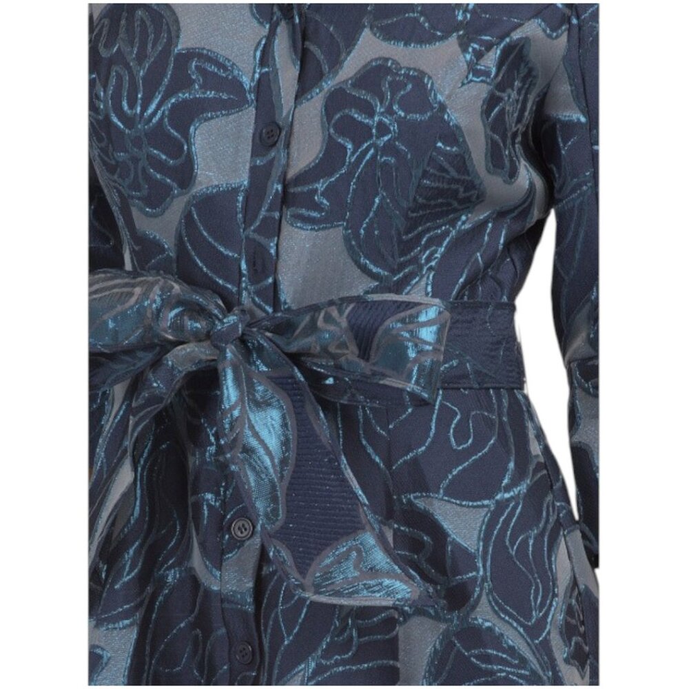 RENE BY RENE RUIZ Three-quarter Sleeve Fil Coupe Shirt Gown With Belt - Picture 3 of 3